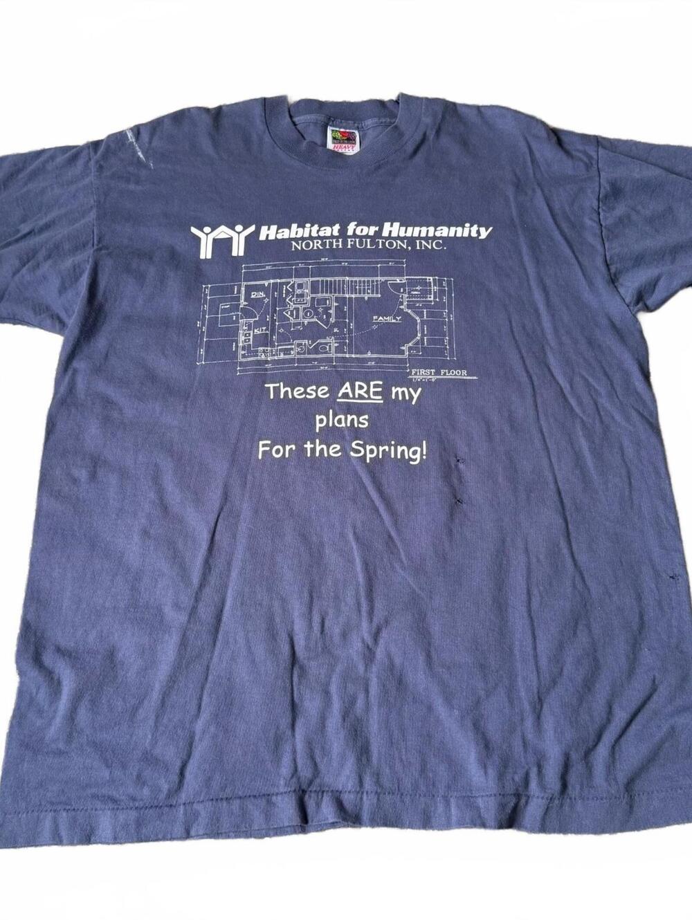 Vtg. 1999 Single Stitch Habitat for Humanity Fruit of the Loom Navy T-Shirt XL